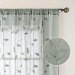Sage Green Sheer Curtains with Leaf Pattern 2 Panels