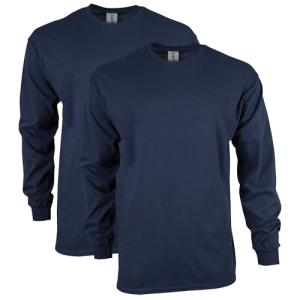Gildan Men's Ultra Cotton Long Sleeve T-Shirt, Navy 2-Pack