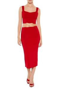 Forever 21 Dark Red Midi Sweater-Knit Skirt