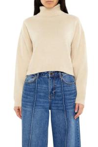 Forever 21 Glitter Knit Turtleneck Sweater - Beige
