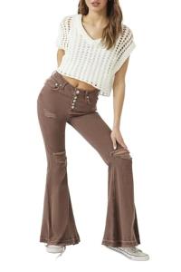 Forever 21 Brown Distressed Flare Jeans 28
