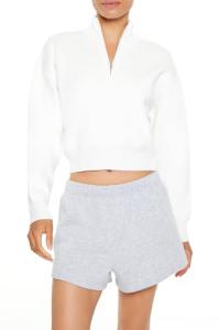 Forever 21 White Cropped Half-Zip Pullover