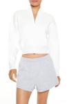 Forever 21 White Cropped Half-Zip Pullover