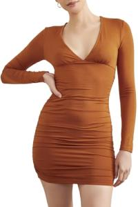 Forever 21 Rust Ruched V-Neck Mini Dress
