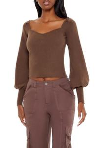 Forever 21 Gigot-Sleeve Crop Top in Espresso