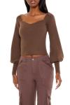 Forever 21 Gigot-Sleeve Crop Top in Espresso