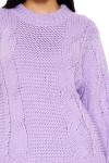 Purple Ribbed-Trim Cable Knit Sweater for Women