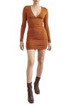 Forever 21 Rust Ruched V-Neck Mini Dress