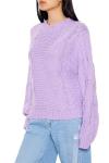 Purple Ribbed-Trim Cable Knit Sweater for Women