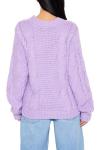 Purple Ribbed-Trim Cable Knit Sweater for Women