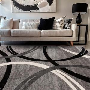 Wavy Circles Area Rug - Fade-Resistant Gray 5'3" x 7'3