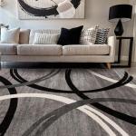 Wavy Circles Area Rug - Fade-Resistant Gray 5'3" x 7'3
