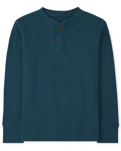 Boys' Long Sleeve Thermal Henley Shirt - Teal