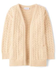 Girls' Long Sleeve Open Front Cardigan - Frappe