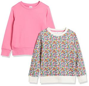 Girls' Fleece Crewneck Sweatshirts, 2-Pack Pink/White