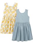 Carter's Girls' Dress Set, 2-Pack, Dusty Blue/Lemon