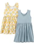 Carter's Girls' Dress Set, 2-Pack, Dusty Blue/Lemon