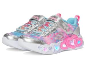 SKECHERS Girls Heart Lights Sneakers, Silver/Multi