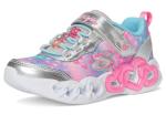 SKECHERS Girls Heart Lights Sneakers, Silver/Multi