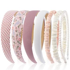7 Pack Pink Non-Slip Headbands for Girls