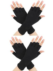 Satinior 2 Pairs Knit Fingerless Winter Gloves
