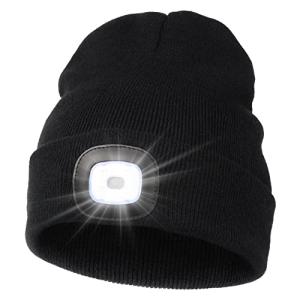 LED Beanie Hat with Rechargeable Light - Black