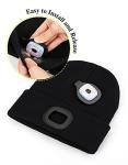 LED Beanie Hat with Rechargeable Light - Black