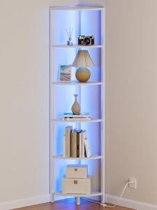 6-Tier Corner Shelf with LED Light, White
