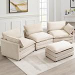 Oversized Modular Sectional Sofa with Ottoman, Beige