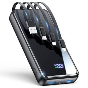 High-Capacity Portable Charger with Built-in Cable