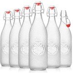 6PCS 1L Glass Bottles with Clip Top Lids