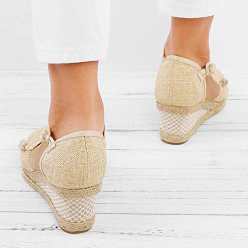 Beige Retro Buckle Strap Wedge Sandals for Women