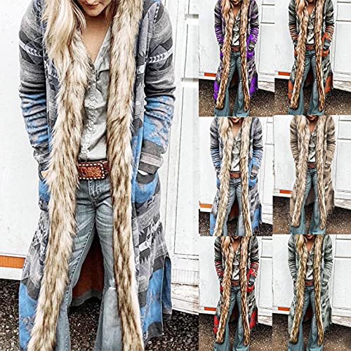 Retro Boho Faux Fur Long Cardigan Sweater