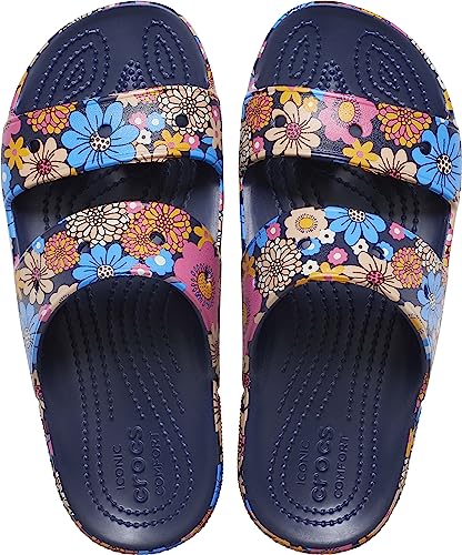 Navy/Multi Graphic Vintage Style Crocs Sandals