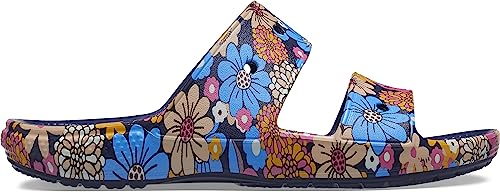 Navy/Multi Graphic Vintage Style Crocs Sandals
