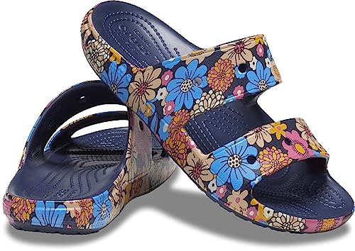 Navy/Multi Graphic Vintage Style Crocs Sandals