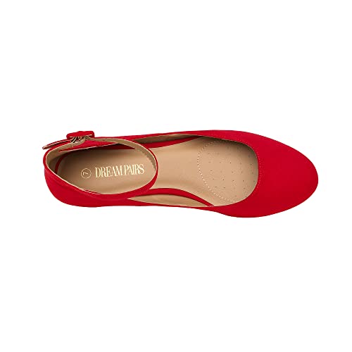 Vintage Red Suede Low Wedge Ankle Strap Flats - Size 9