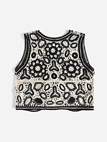 Checkered Knit Sweater Vest with Flower Detail