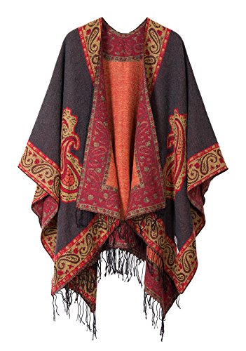 Vintage-Inspired Poncho with Tassels – Grey