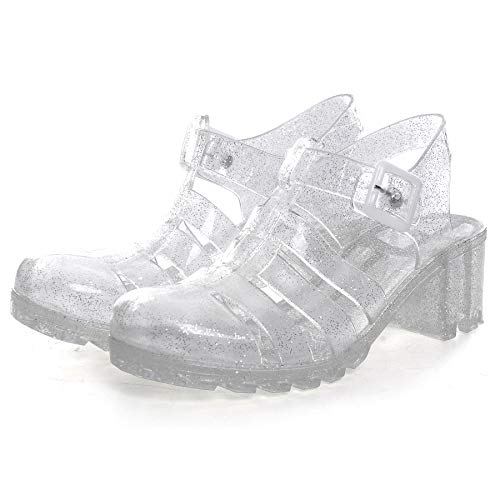 Retro Crystal Jelly Sandals: Women's Heel-White 6.5