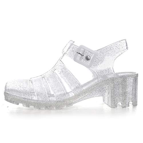 Retro Crystal Jelly Sandals: Women's Heel-White 6.5