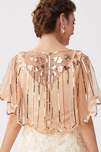 1920s Sequin & Pearl Shawl - Beige