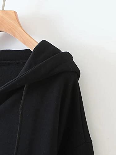 Y2K Vintage Oversized Drawstring Hoodie - Black