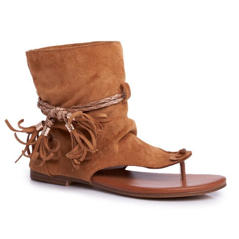 Plazru Vintage Tassel T-Strap Gladiator Sandals