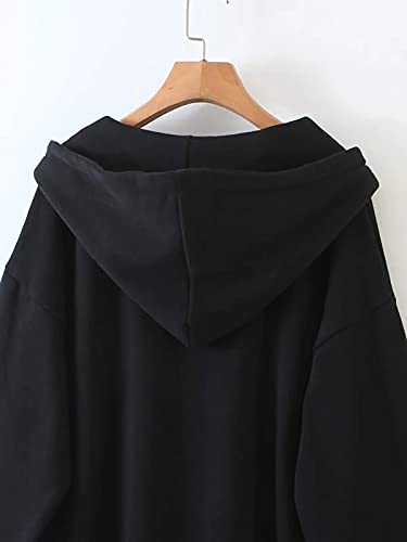 Y2K Vintage Oversized Drawstring Hoodie - Black