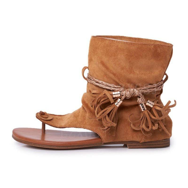 Plazru Vintage Tassel T-Strap Gladiator Sandals