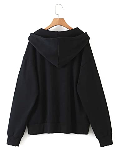 Y2K Vintage Oversized Drawstring Hoodie - Black