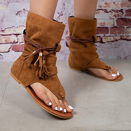 Plazru Vintage Tassel T-Strap Gladiator Sandals