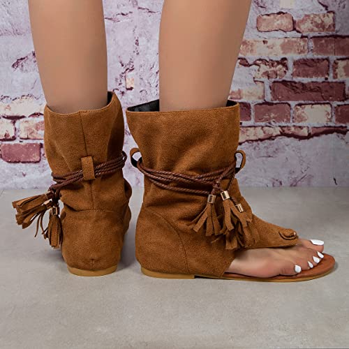 Plazru Vintage Tassel T-Strap Gladiator Sandals