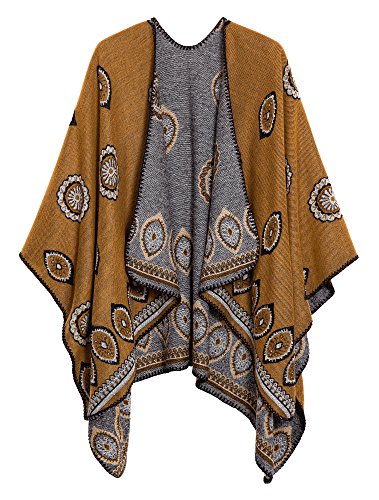 Vintage-Inspired Yellow Open-Front Poncho Scarf